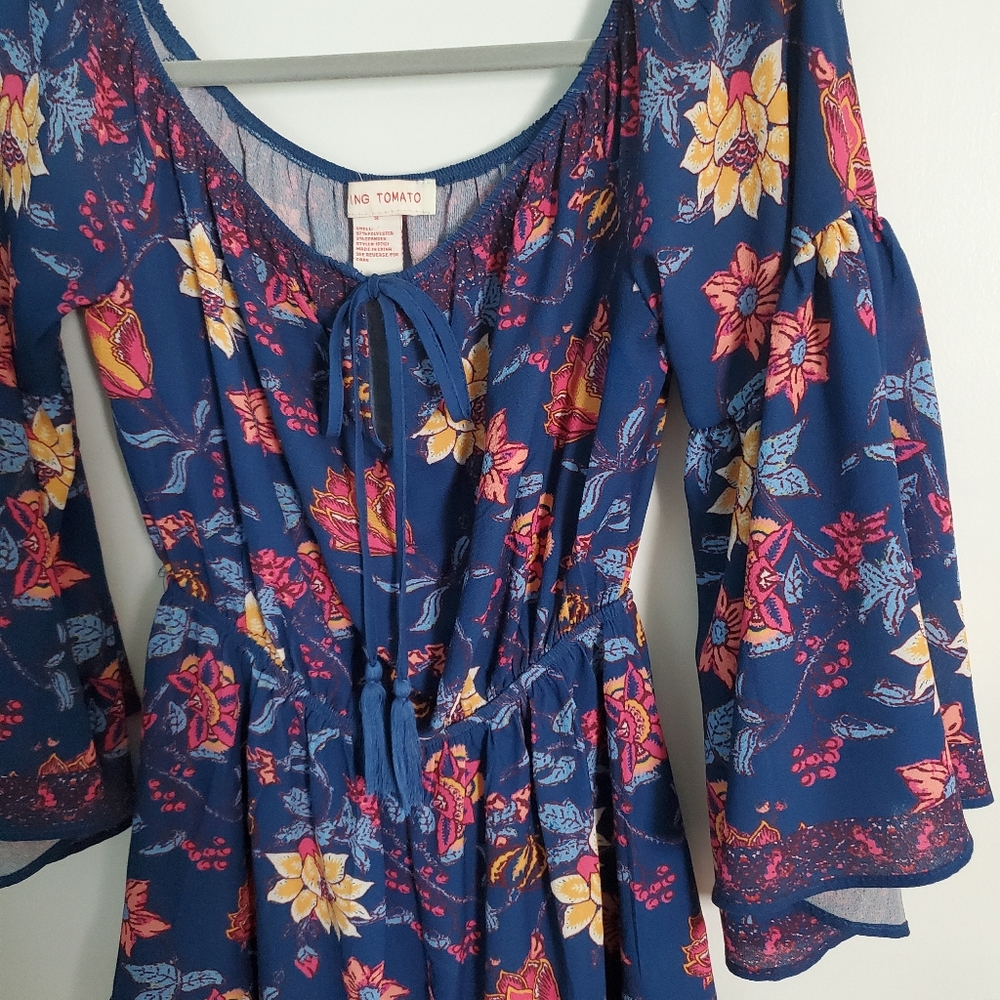 Flying Tomato Power of Love bell sleeve boho floral romper, size S - Picture 4 of 11